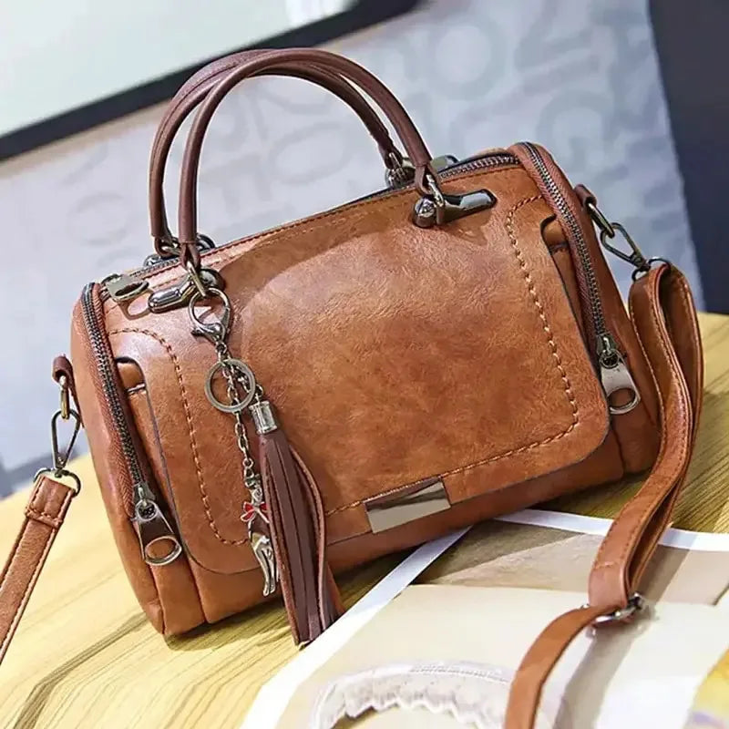 Split Leather Boston Handbag