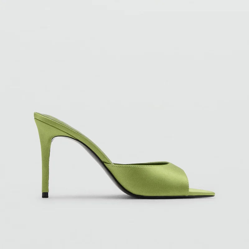 Pointed Toe Satin Stiletto Slippers