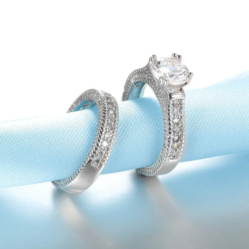 Sterling Silver Zircon Couple Ring Set