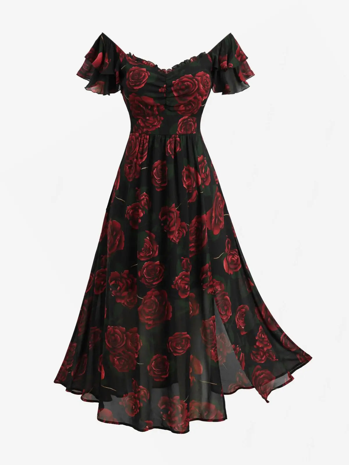 Plus Size Floral Ruched Split Dress