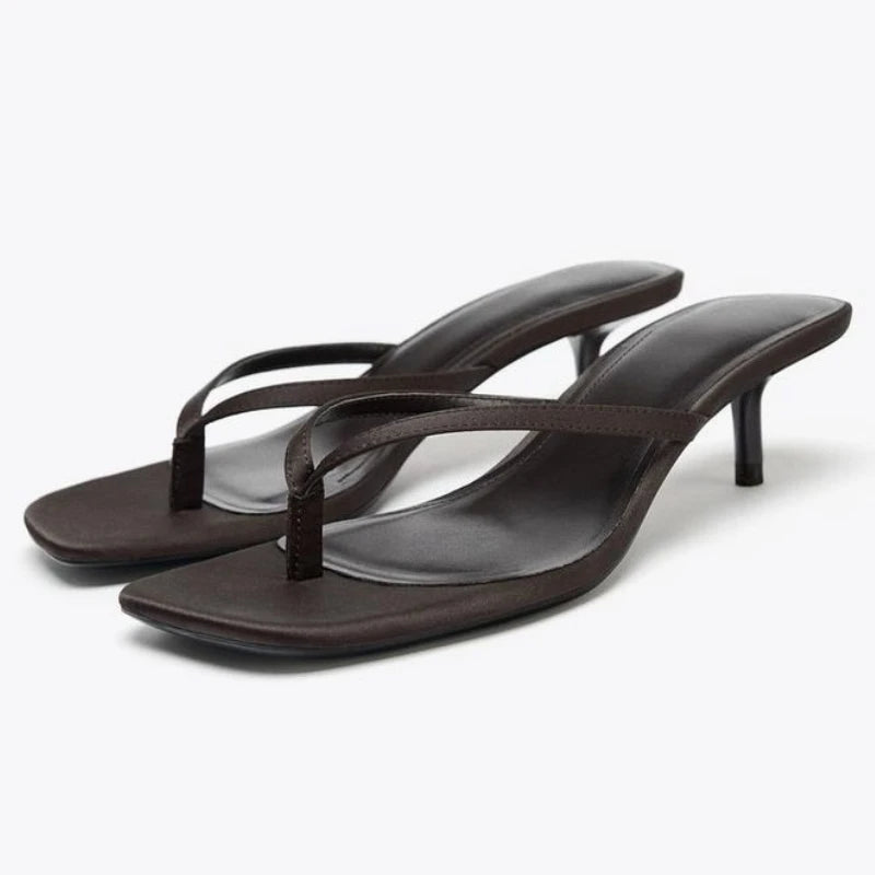 Silk Square Heel Flip Flop Sandals
