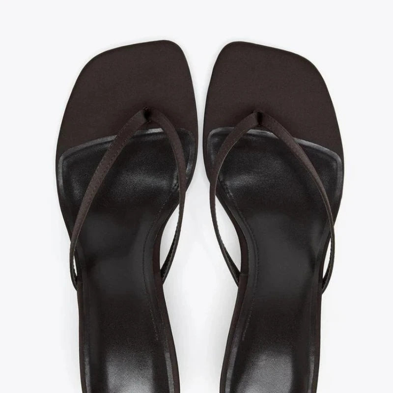 Silk Square Heel Flip Flop Sandals