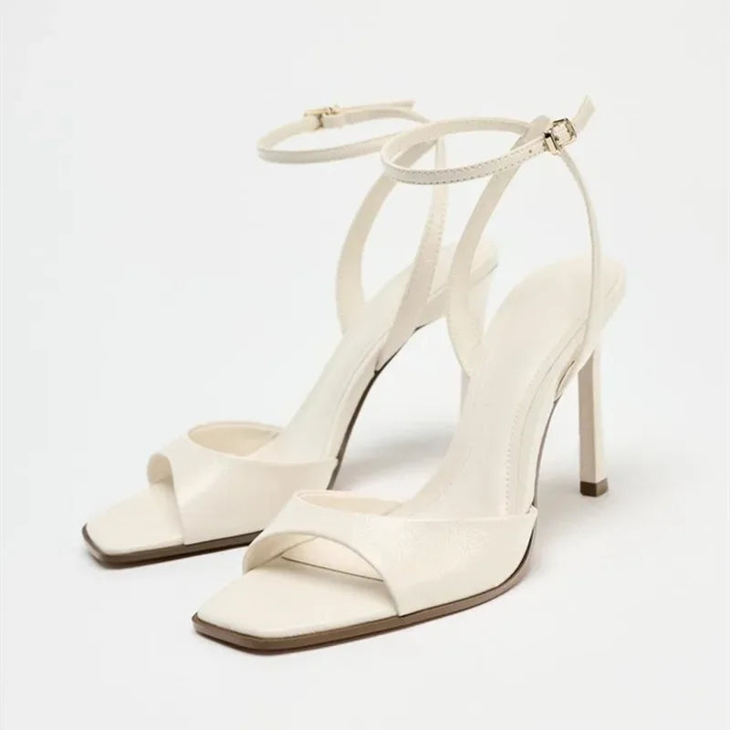 Square Toe Ankle Strap Heels