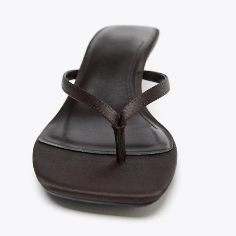 Silk Square Heel Flip Flop Sandals