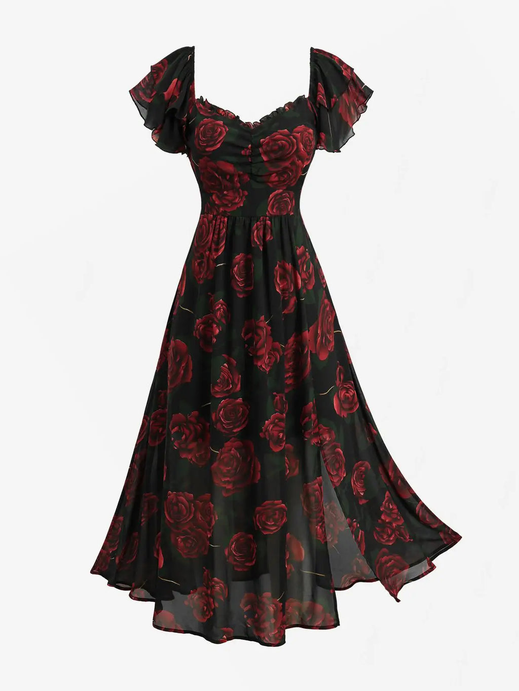 Plus Size Floral Ruched Split Dress