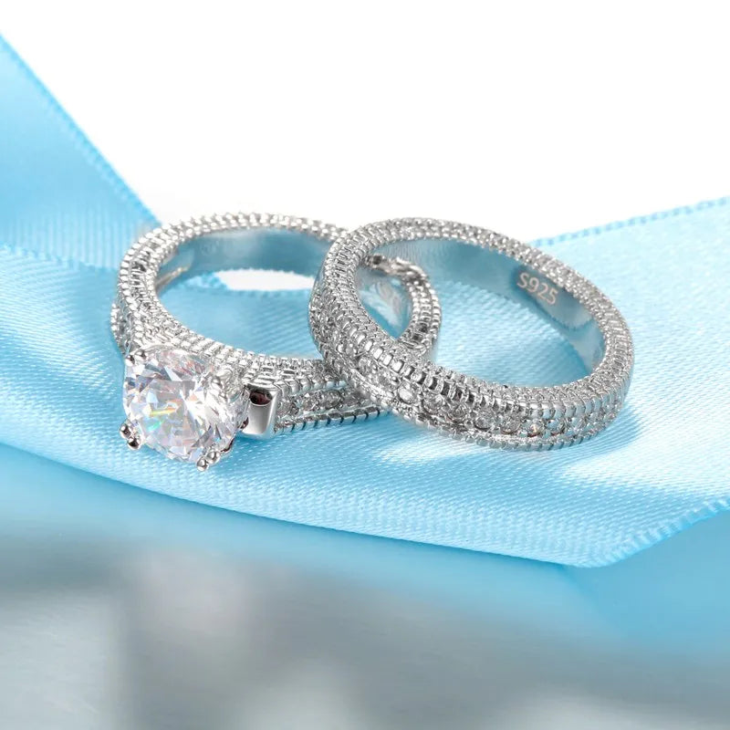 Sterling Silver Zircon Couple Ring Set