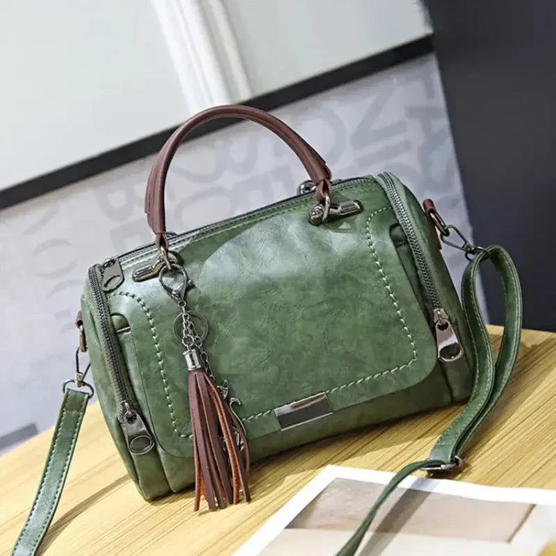 Split Leather Boston Handbag