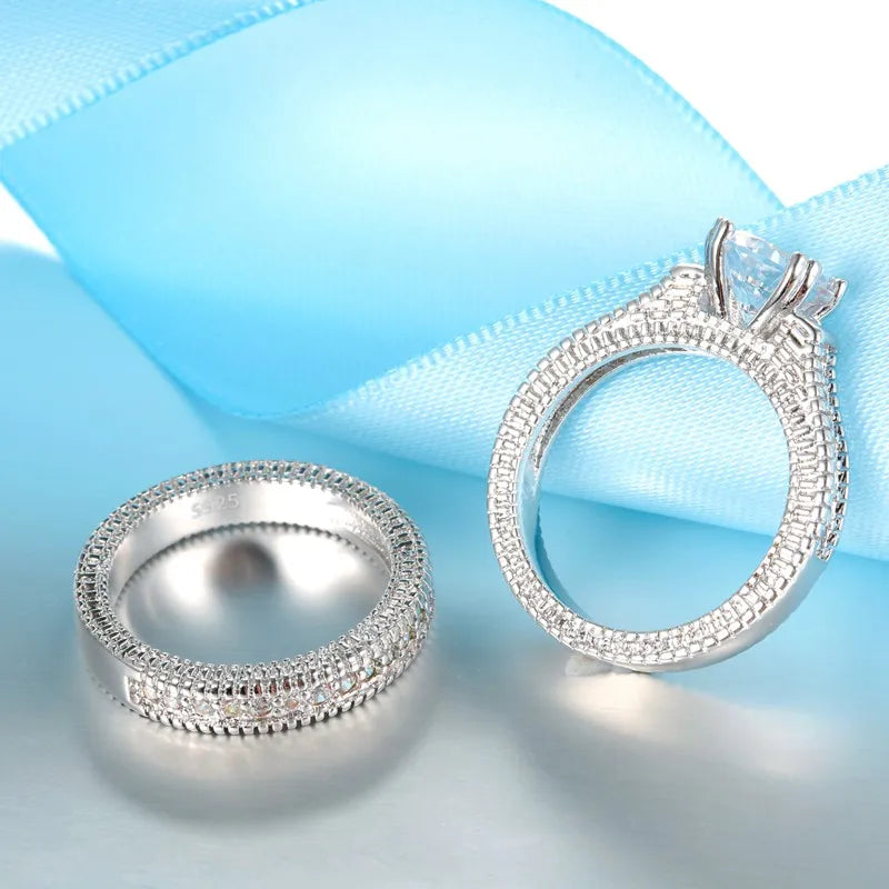 Sterling Silver Zircon Couple Ring Set