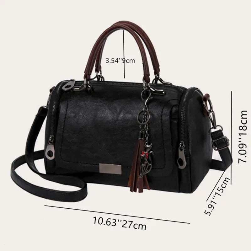 Split Leather Boston Handbag