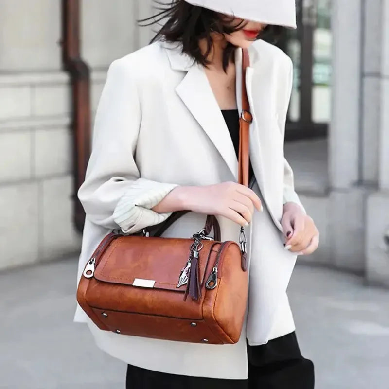 Split Leather Boston Handbag