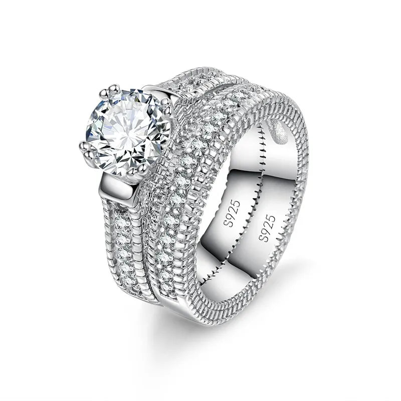 Sterling Silver Zircon Couple Ring Set