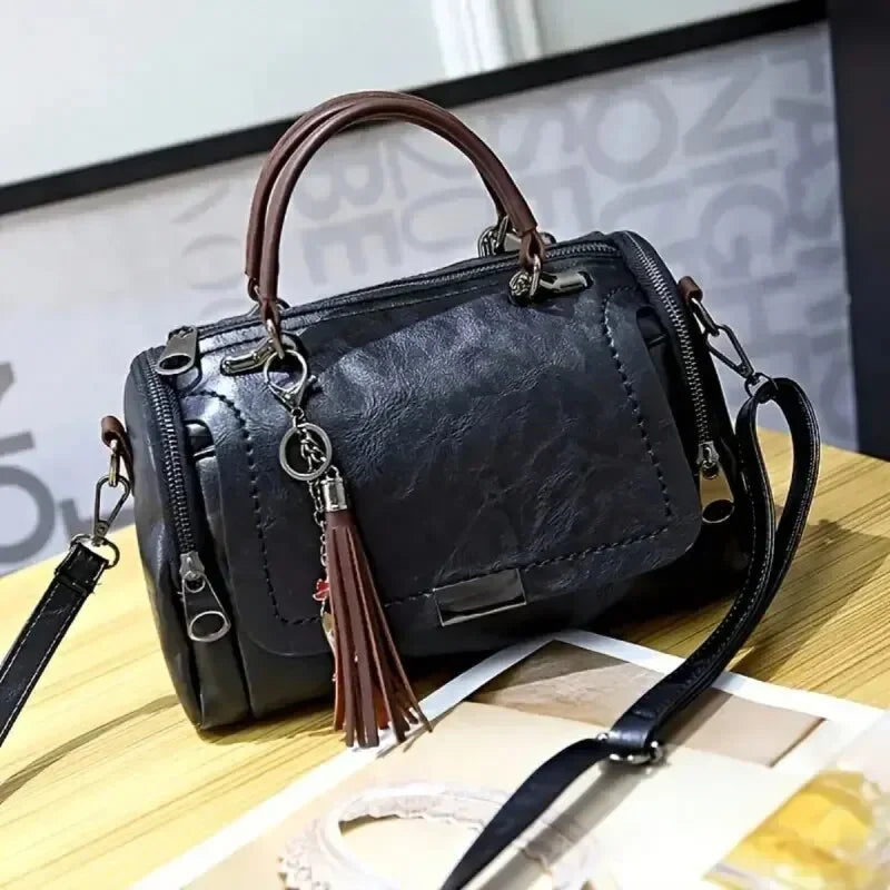Split Leather Boston Handbag