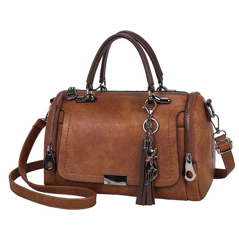 Split Leather Boston Handbag