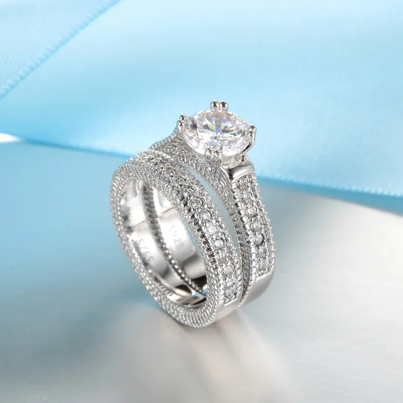 Sterling Silver Zircon Couple Ring Set