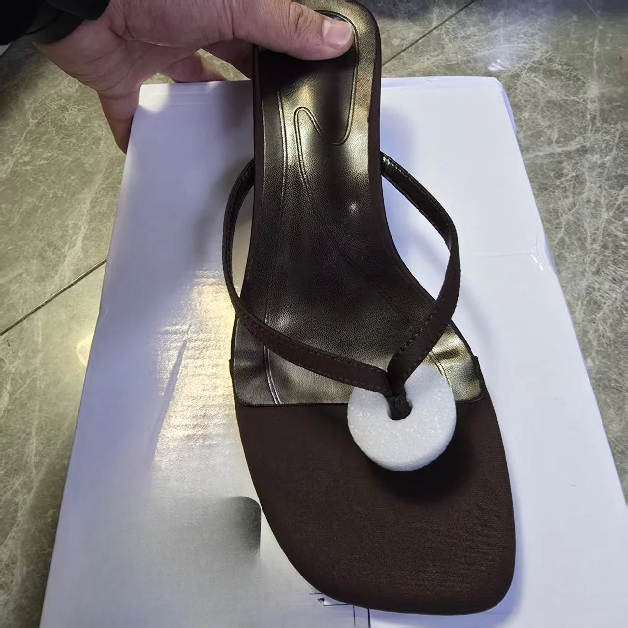 Silk Square Heel Flip Flop Sandals